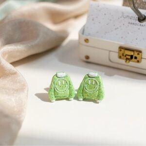 Green Smiley Face Sweater Earrings